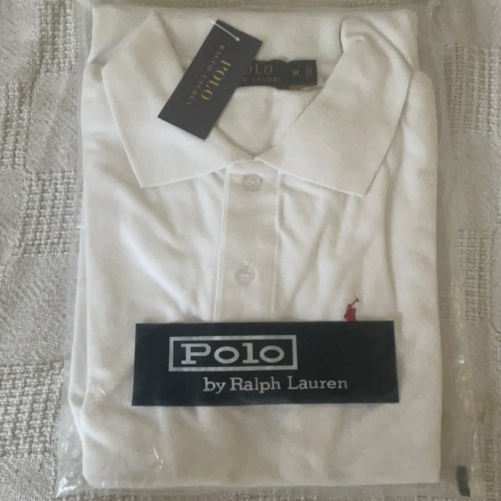 White Polo Brand Shirt With small red Polo symbol on front of shirt